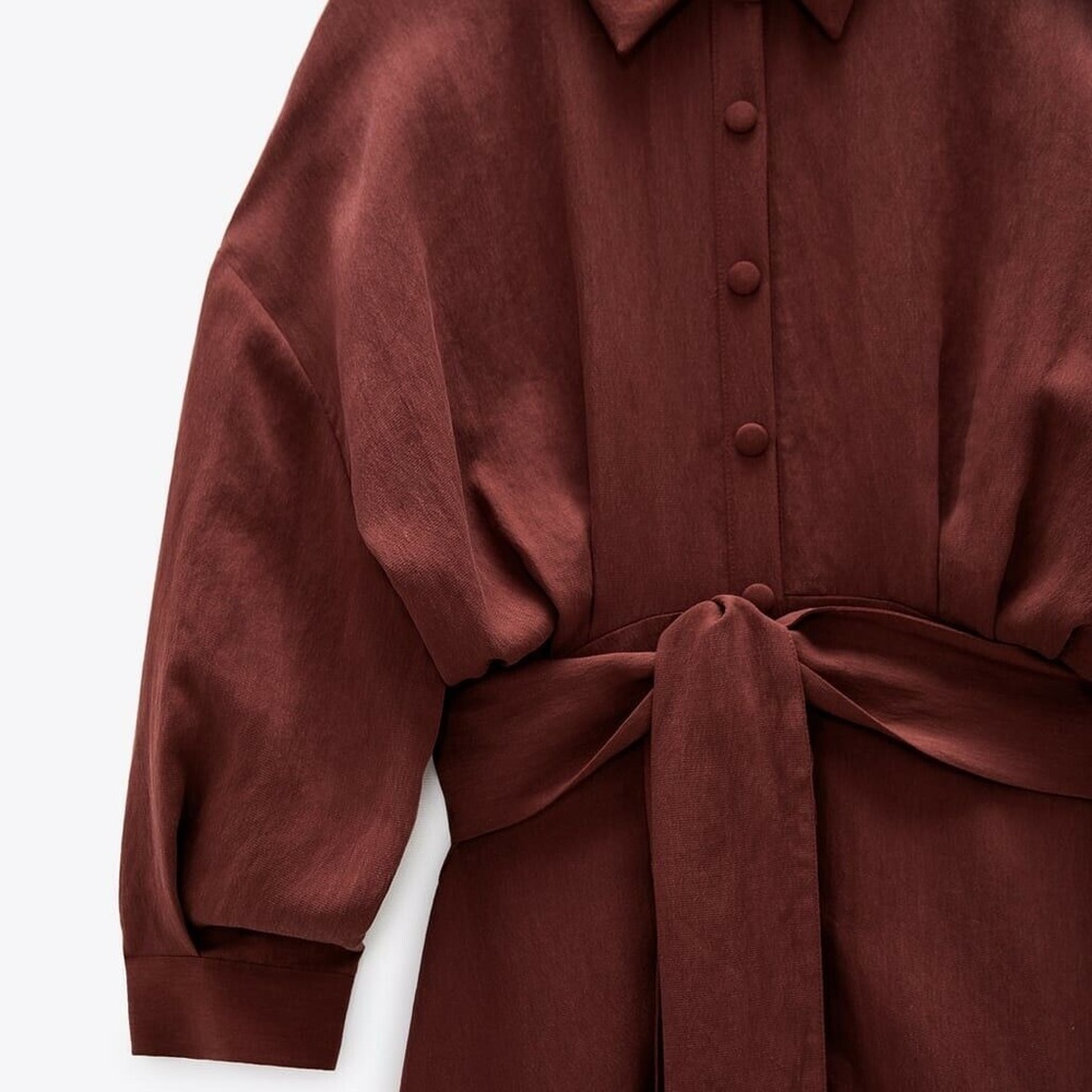 Zara Vintage Maroon Button-Down Midi Dress and Belt